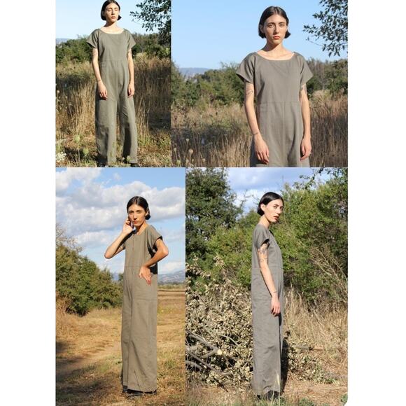 ILANA KOHN Shino Overall Peat Gray Wide Leg Short Sleeve Oversized Pockets Lg - Picture 2 of 6